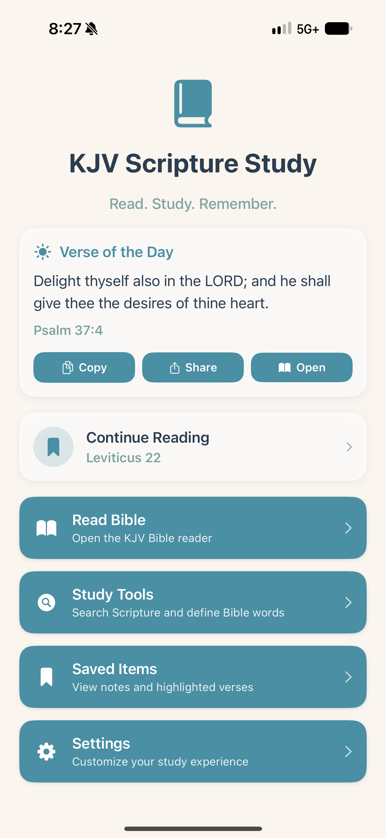 KJV Scripture Study app home screen