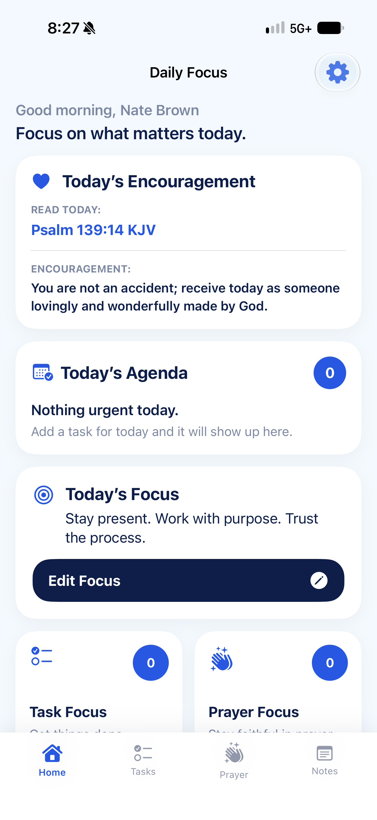 Daily Focus app home screen