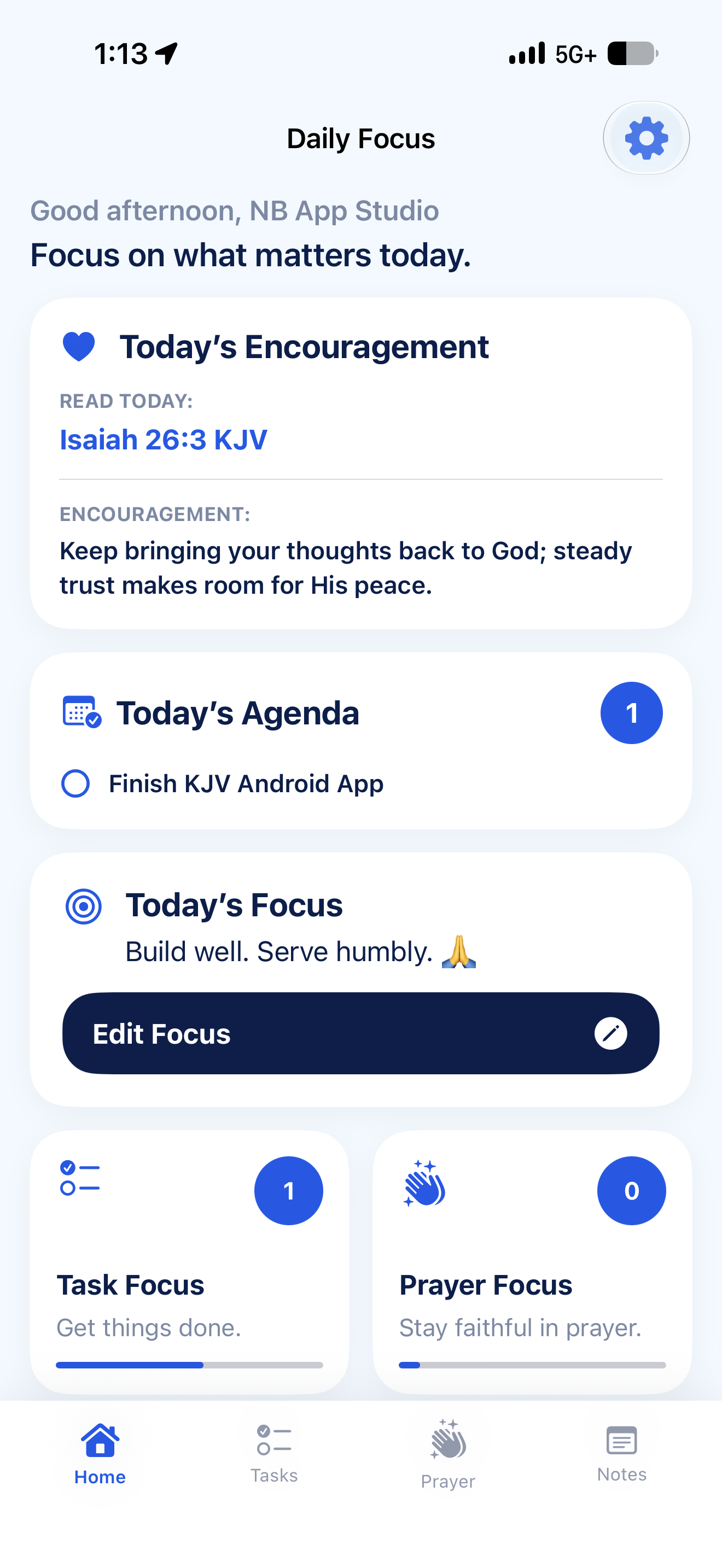Daily Focus home screen