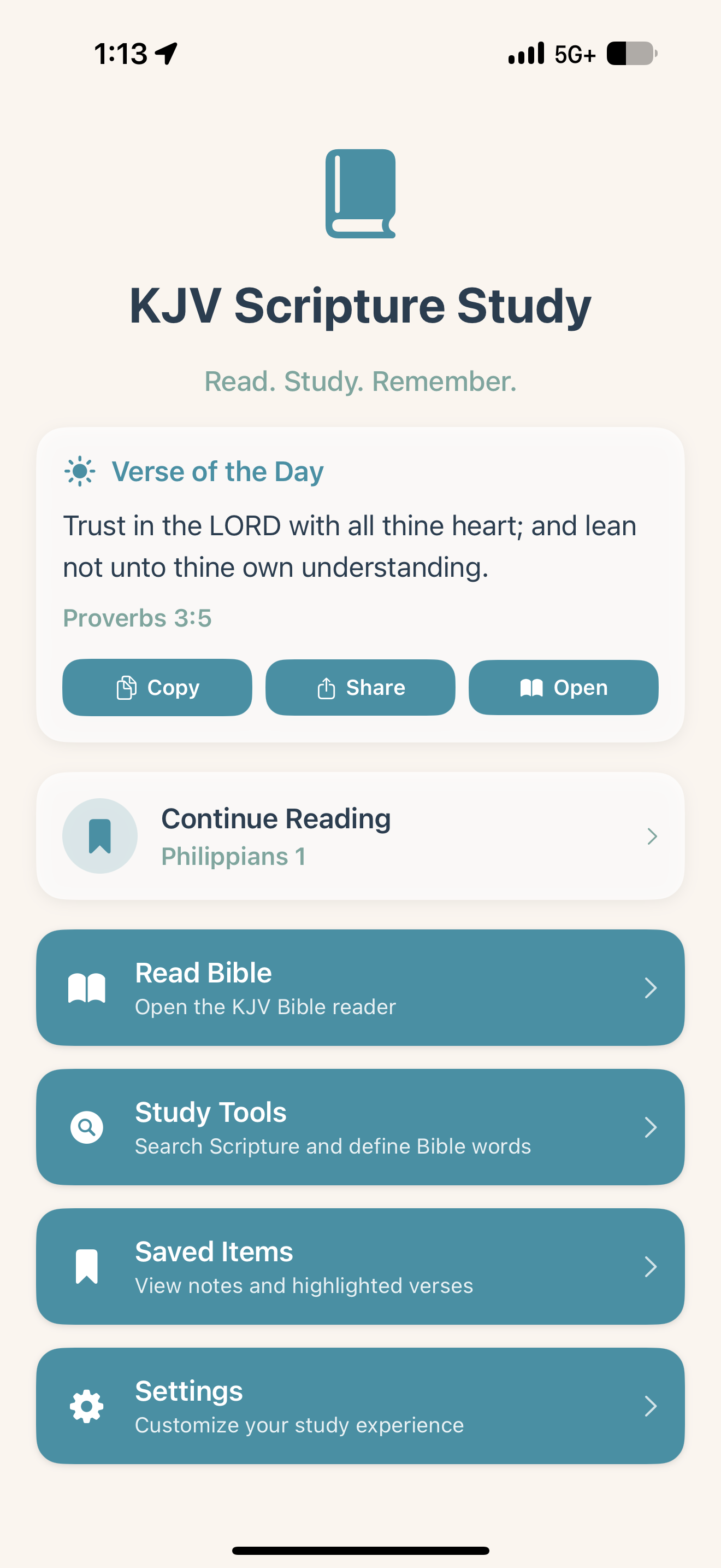 KJV Scripture Study home screen